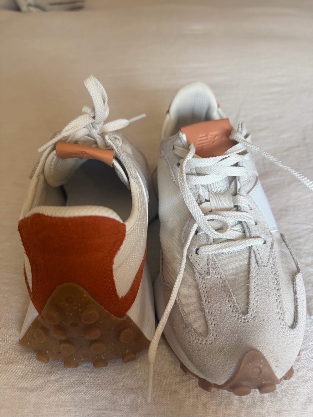 NEW BALANCE 327 White & Tan Leather-Trim Low-Top Sneakers - Picture 5 of 7